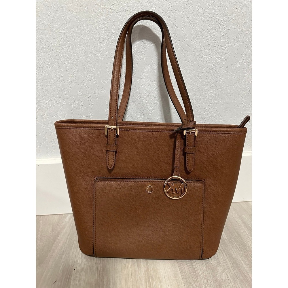Michael Kors Brown Leather‎ Tote Bag Gold Tone MK Logo